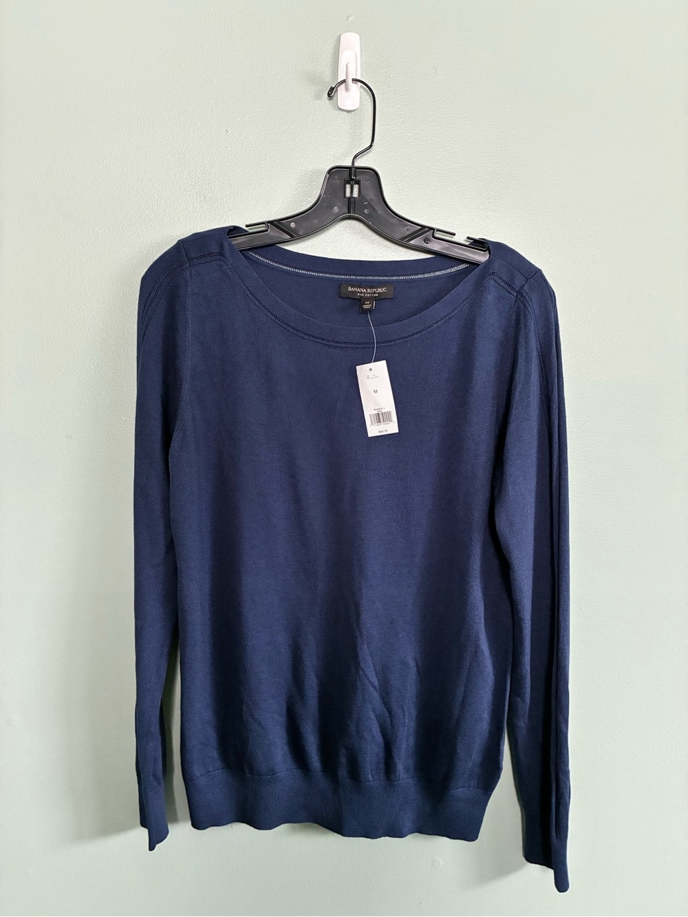 Banana Republic Navy Silk Cotton Fine NWT Sweater Sz M Minimalist Quiet Luxury